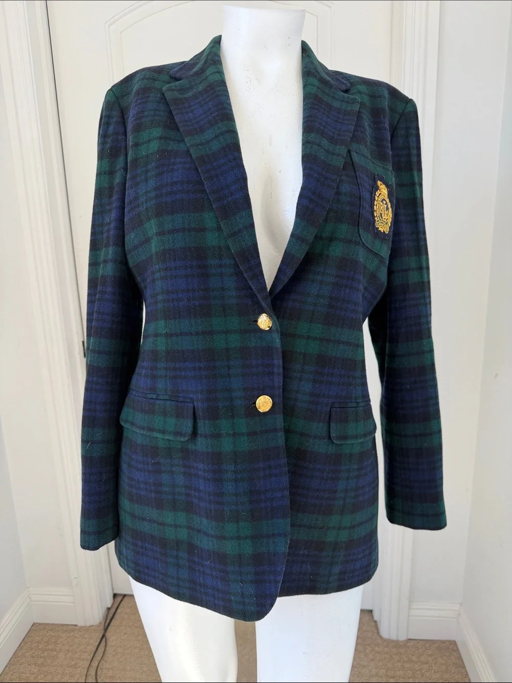 Lauren Ralph Lauren Black Watch Plaid Wool Cashmere Crest Blazer Jacket 16 - Picture 12 of 13